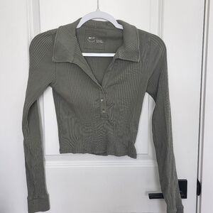 NWOT Aerie Ribbed Long Sleeve Polo - Olive Green - Size Small